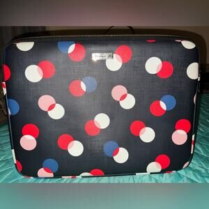 Kate Spade Navy & Multicolor Polka Dot Zippered Leather Laptop Case EUC upto 14”